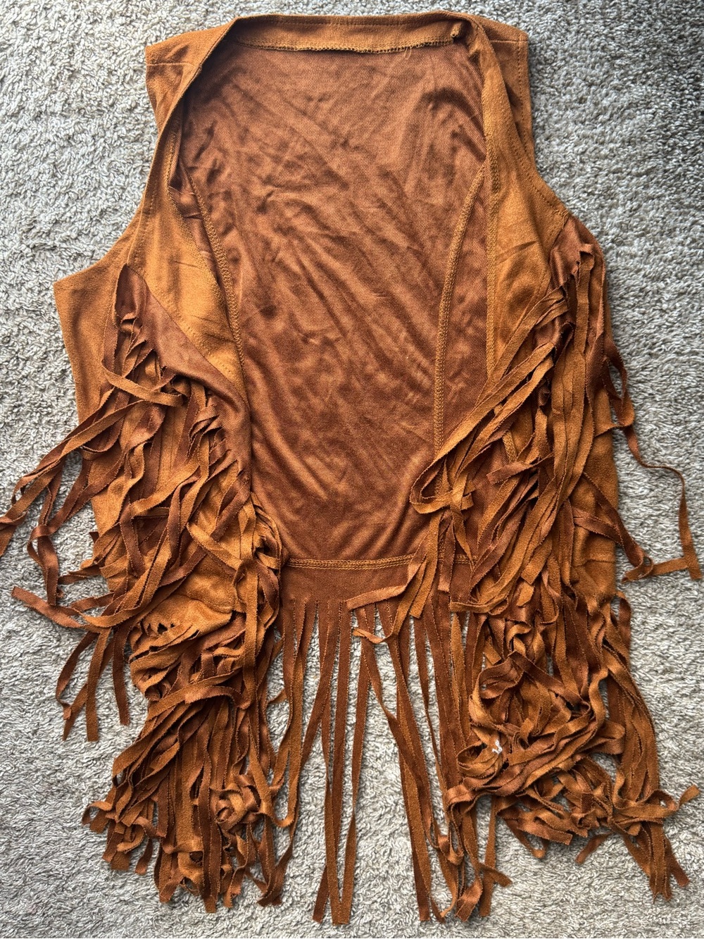 Boho Fringe Faux Suede Vest Brown Sleeveless Open Front Western Festival